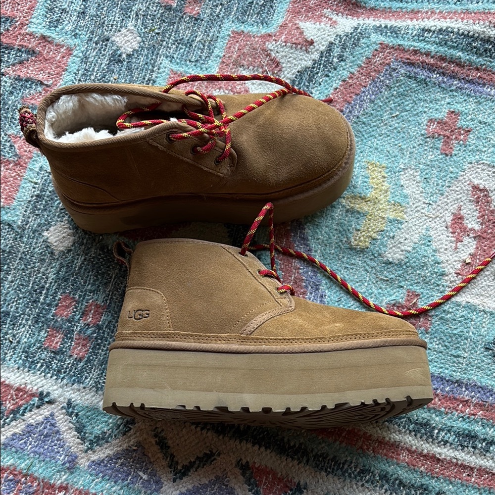 UGG Tan Platform Boots with Red Laces